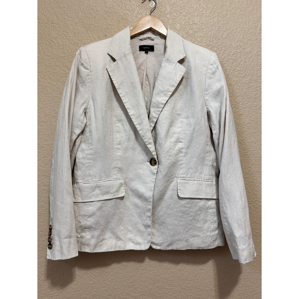 Quince Size M 100% European Linen Blazer Beige Neutral Coastal Professional